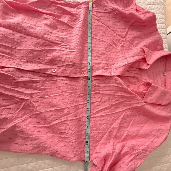 Womens Sheer Pink Button-Up Shirt S Textured Stripe Pattern Long Sleeve - Picture 8 of 9